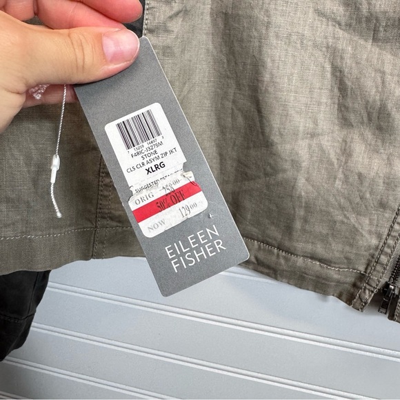 Eileen Fisher XL Coated Organic Linen Moto Jacket Asymmetric Zip Stone $258 - Picture 9 of 15